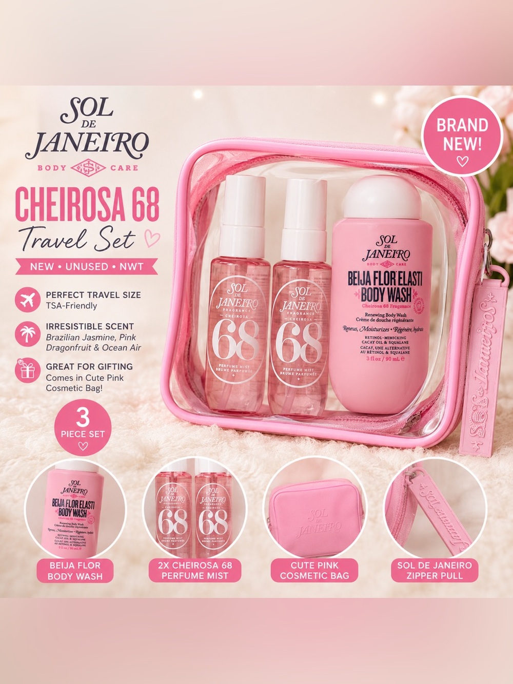 Sol de Janeiro Cheirosa 68 Travel Set w/ Cosmetic Bag NWT